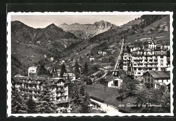 Cartoline postali: AK Glion, Panorama mit Bergbahn – Usato da Berlin venduto da bartko-reher
