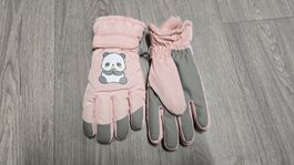 NEU - Kinder Schnee-Handschuhe - Rosa / Grau mit Panda-Motiv