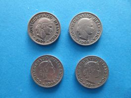 Münzen 10 Rappen 1907, 1908, 1909, 1911