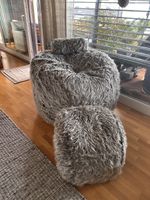 Vetsak Sitzsack und Hocker Kunstfell grau sehr gut erhalten