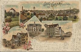 Gossau SG 5 Bild Litho 1899 Hotel Bahnhof sehr gut erhalten