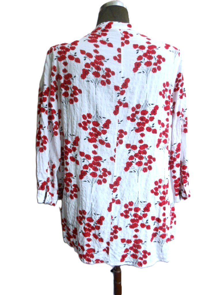 Tuniche: ca. Gr. 42 44 sMasse Tunikabluse weiss rote Blüten aus RAYON – Usato da Basel venduto da frausommerwind 4