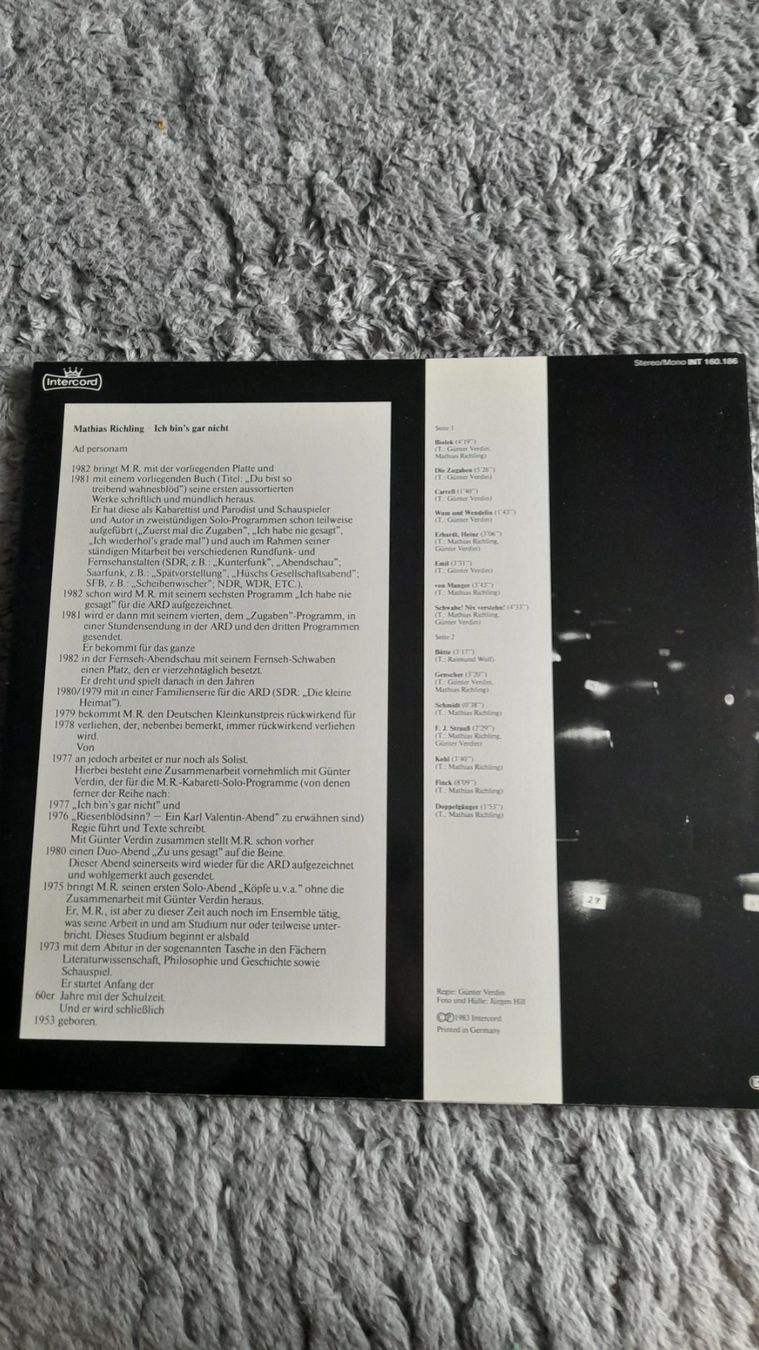 Dischi in vinile: MATHIAS RICHLING   ICH BIN'S GAR NICHT    LP    VINYL – Usato da Wetzikon ZH venduto da Ramones01 1