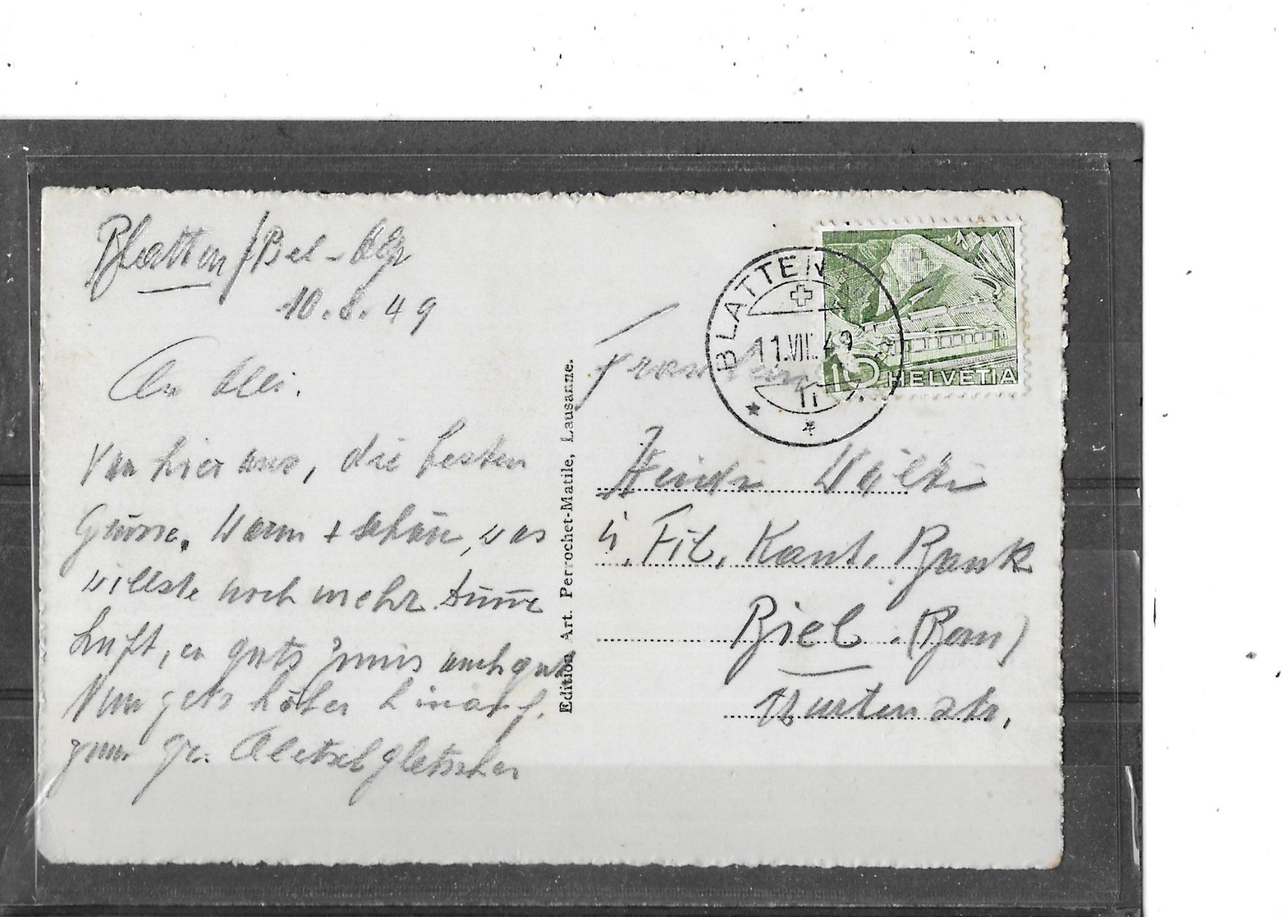 Cartoline postali: VS Blatten 1949 Weg nach Bel Alp – Usato da Schocherswil venduto da Wilare 1