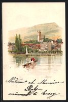 Litho Zürich, Teilansicht vom See her, 