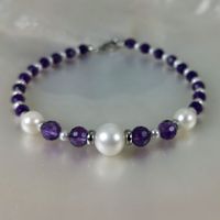 Bracelet pierres fines Améthystes et perles Akoya Ag925