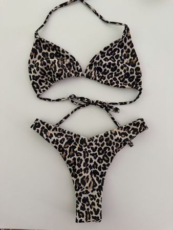 Damen Bikini Leopardenmuster zweiteilig gebunden neu