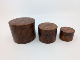 3 kleine runde Holzdosen