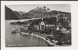 AK 1946 Weggis , Quai und Pilatus mit Dampfschiff