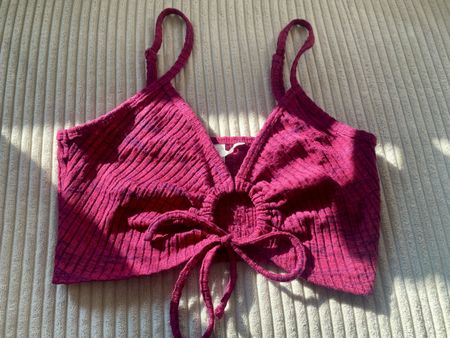 H&M Crop Top Strick Oberteil Pink Shirt Gerippt Rosa Gr. XS