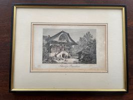 Stahlstich Schweizer Bauernhaus J. Hyrtl