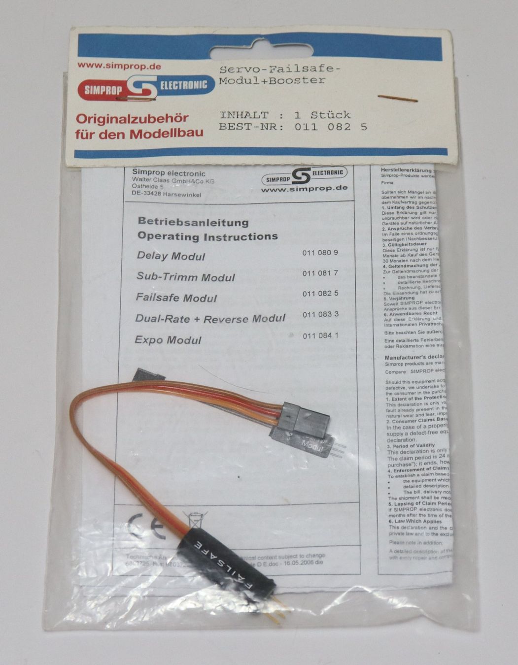Simprop Modellismo RC: Simprop Servo Failsafe Modul 011 082 5 – Nuovo e nell'imballaggio originale da Frick venduto da volvo850driver