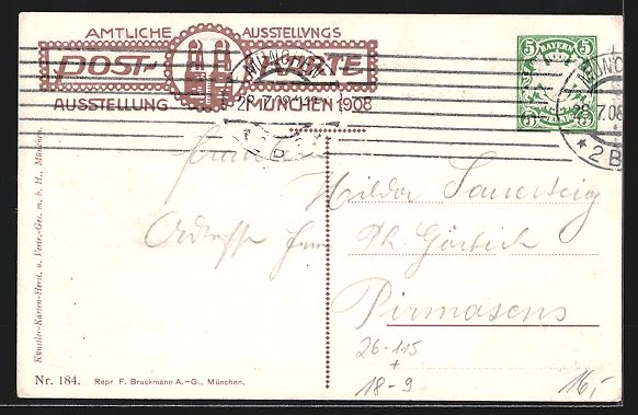 Ganzsachen: Carl Moos: München, Ausstellung 1908, H – Gebraucht aus Berlin von bartko-reher 1