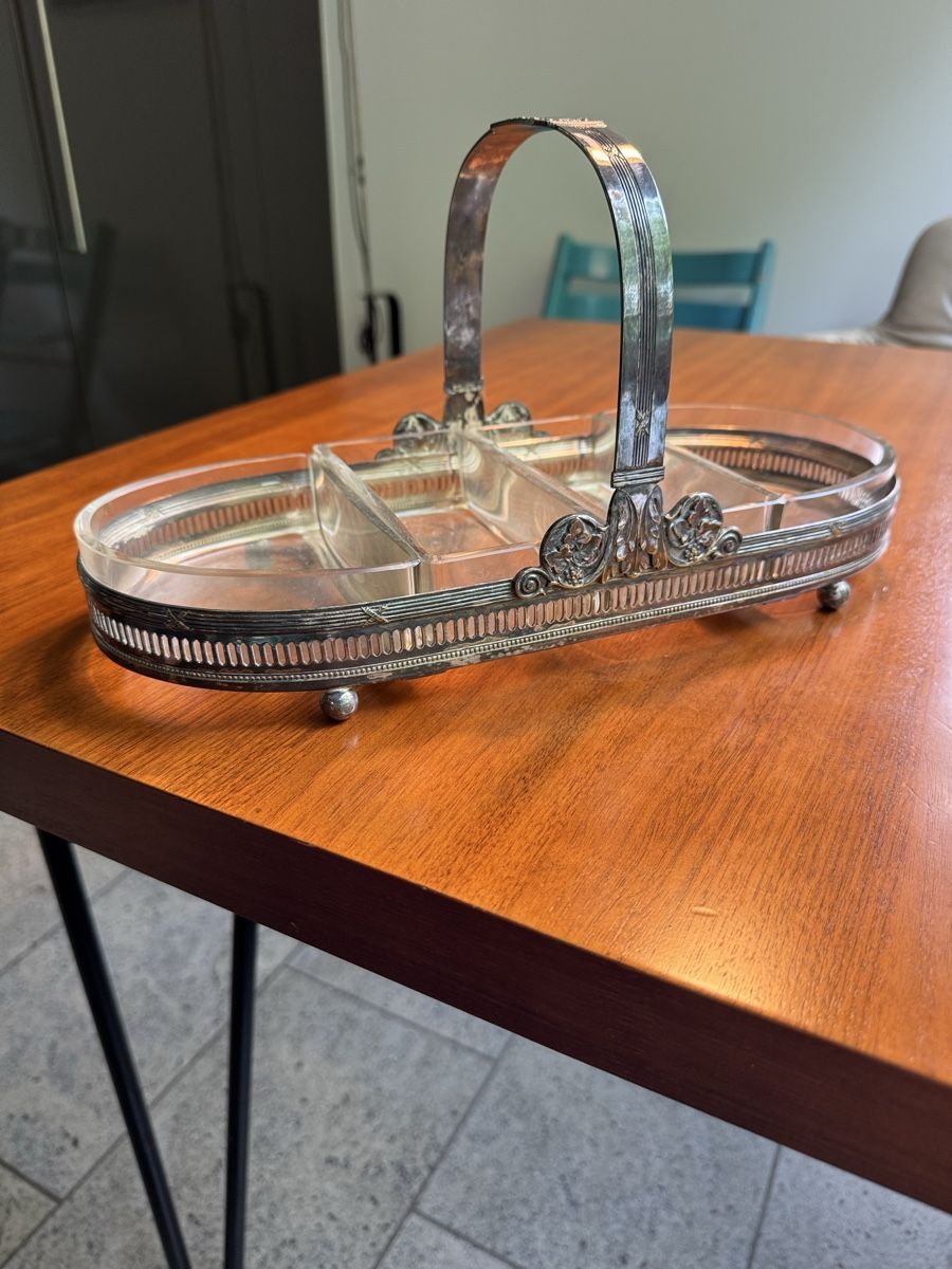 Piatti di portata: Antikes Silbertablett, Glas-Schale, 4 Fächer, Vintage  – Usato da Zürich venduto da RicBor