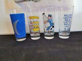 Milch Werbung Glas, Ritzenhoff Glas, 4 Gläser mit Milch Werb