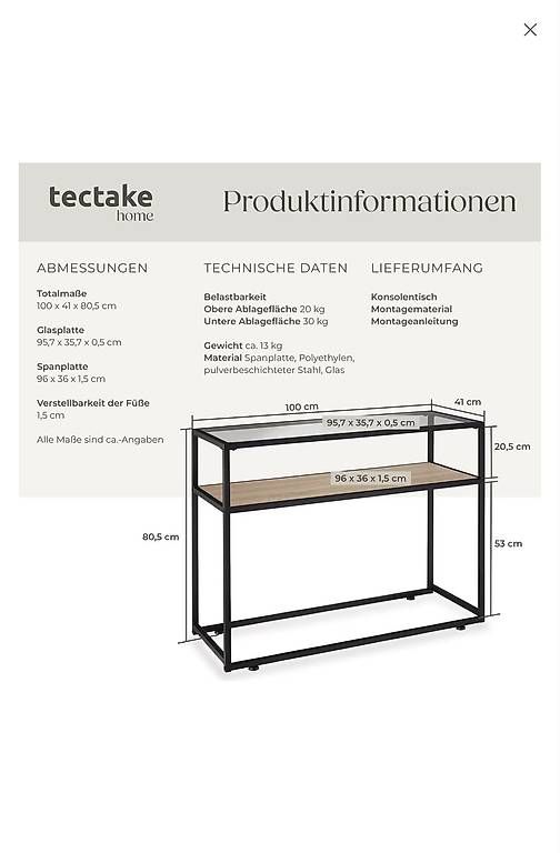 Tavoli: tectake Konsolentisch Kilkenny 100x41x80,5cm – Usato da Zürich venduto da johannes.th 3