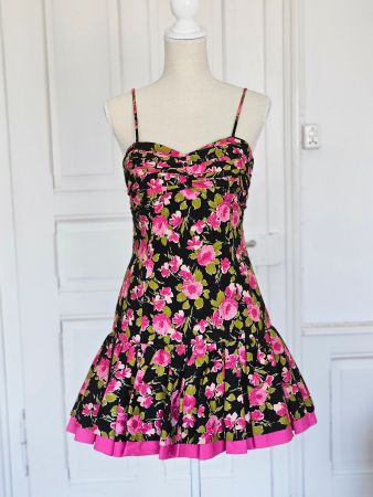 Vintage Designer Kleid, Blumen, Pettycoat, Gr. S