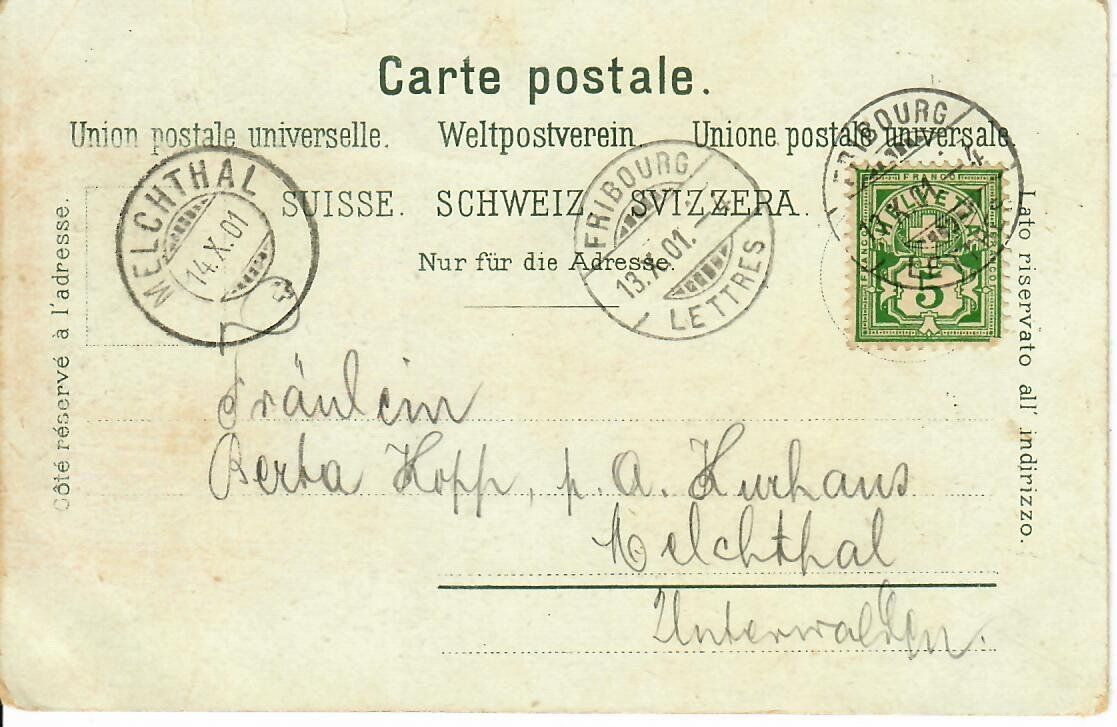 Ansichtskarten: Fribourg  1901 – Gebraucht aus Hochdorf von Ziegel-16 1