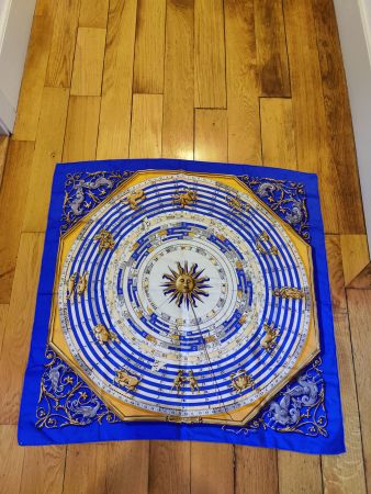 Hermès dies et hore carré 90 scarf blue gold astrology silk