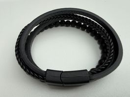 Armband Herren Leder, Schwarz, 4 verschiedene Bänder, NEU