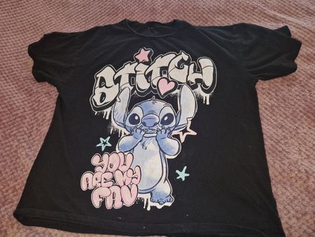 Schwarzes Stitch T-Shirt, Grösse L