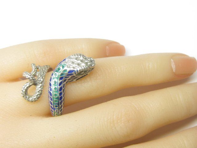 Anelli: Vintage Ring Silber 925 Schlange Emaille blau Gr. 58 – Usato da Ermatingen venduto da Decovin 3
