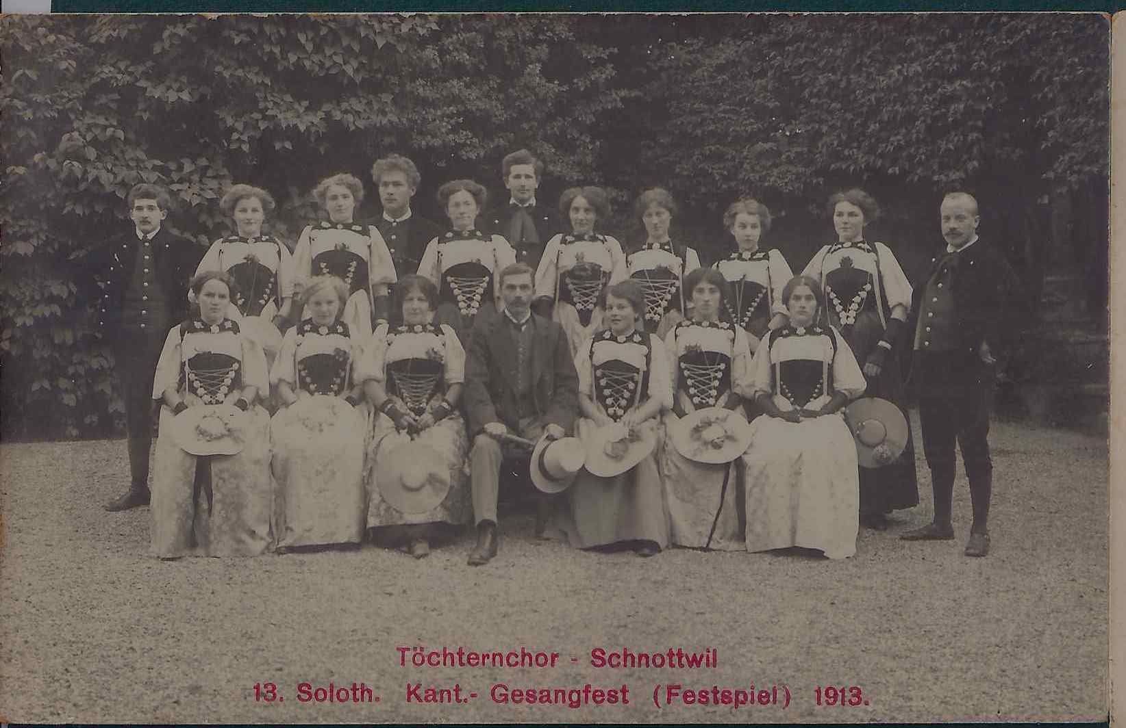 Cartoline postali: Schnottwil SO Töchternchor 13. Kant. Gesangsfest , 1913 – Usato da Solothurn venduto da Bepposol