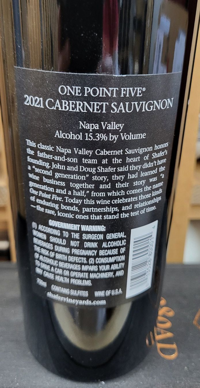 Vino: Shafer Cabernet Sauvignon One Point Five 2021 – Nuovo (secondo la descrizione) da Zürich venduto da xnanxaosi 1