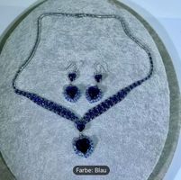 Schmuckset Kette + Ohrringe, Blau, Herzform