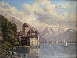 Original CH J. Müller Öl auf Leinwand Schloss Chillon