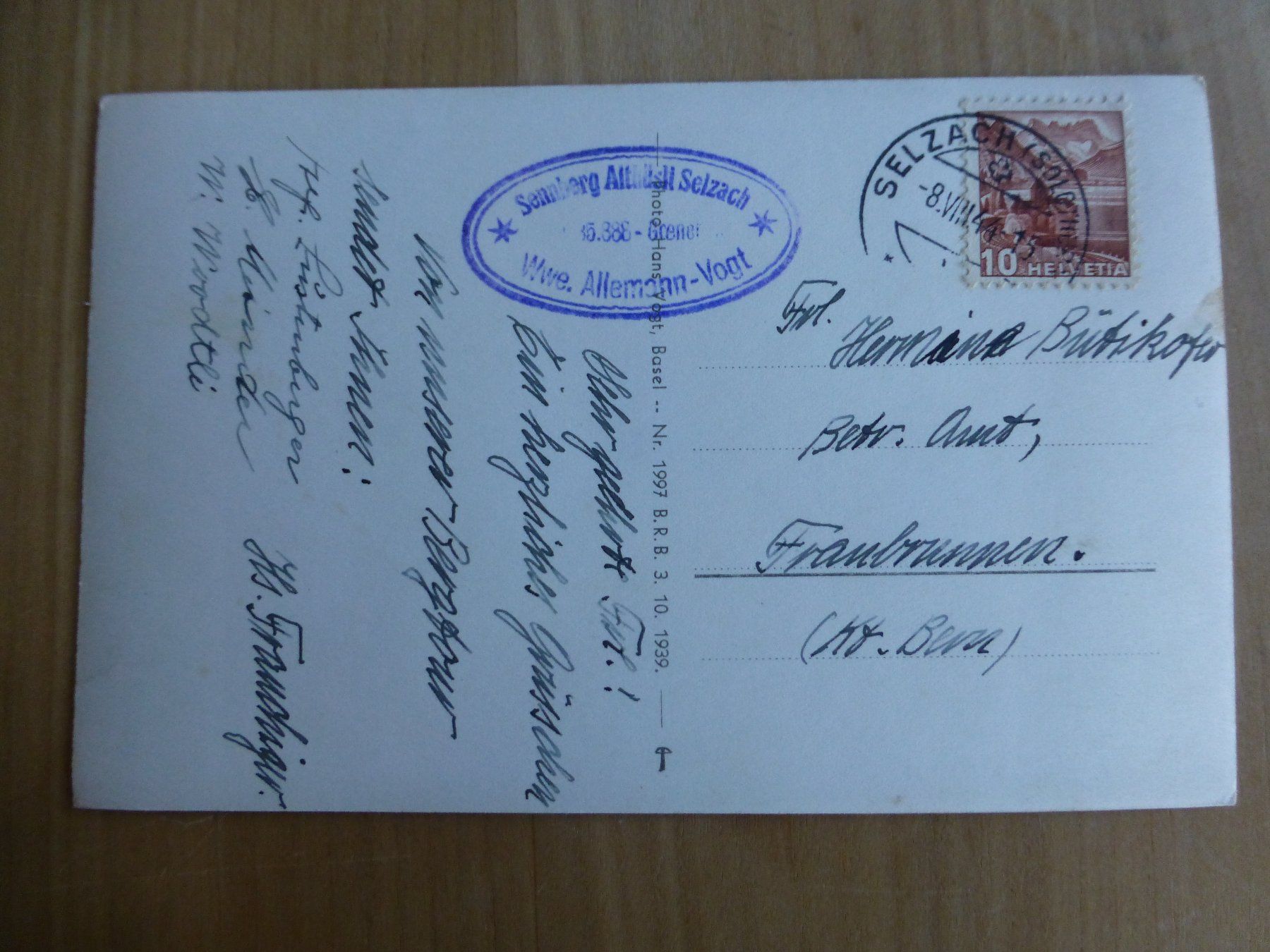 Ansichtskarten: Selzach, Bergwirtschaft Althüsli, 1944 – Gebraucht aus Bettlach von 1saurer 1