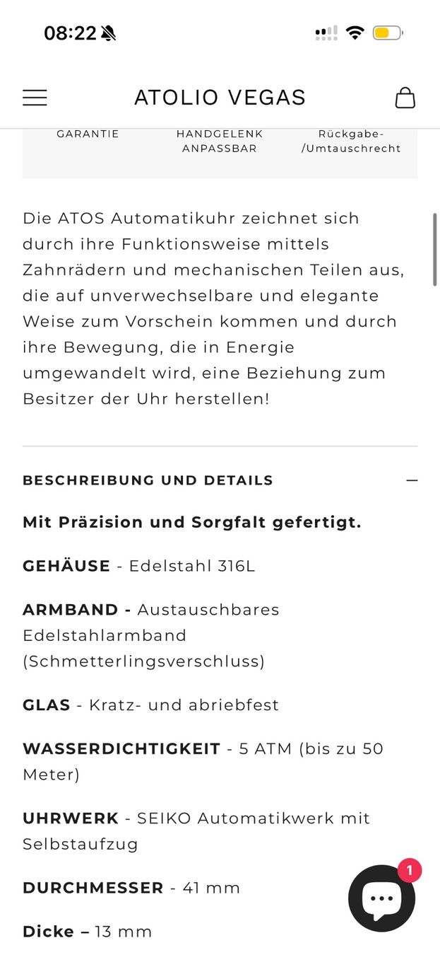 Orologi: Atolio Vegas Uhr – Nuovo (secondo la descrizione) da Würenlos venduto da Ndingo 3
