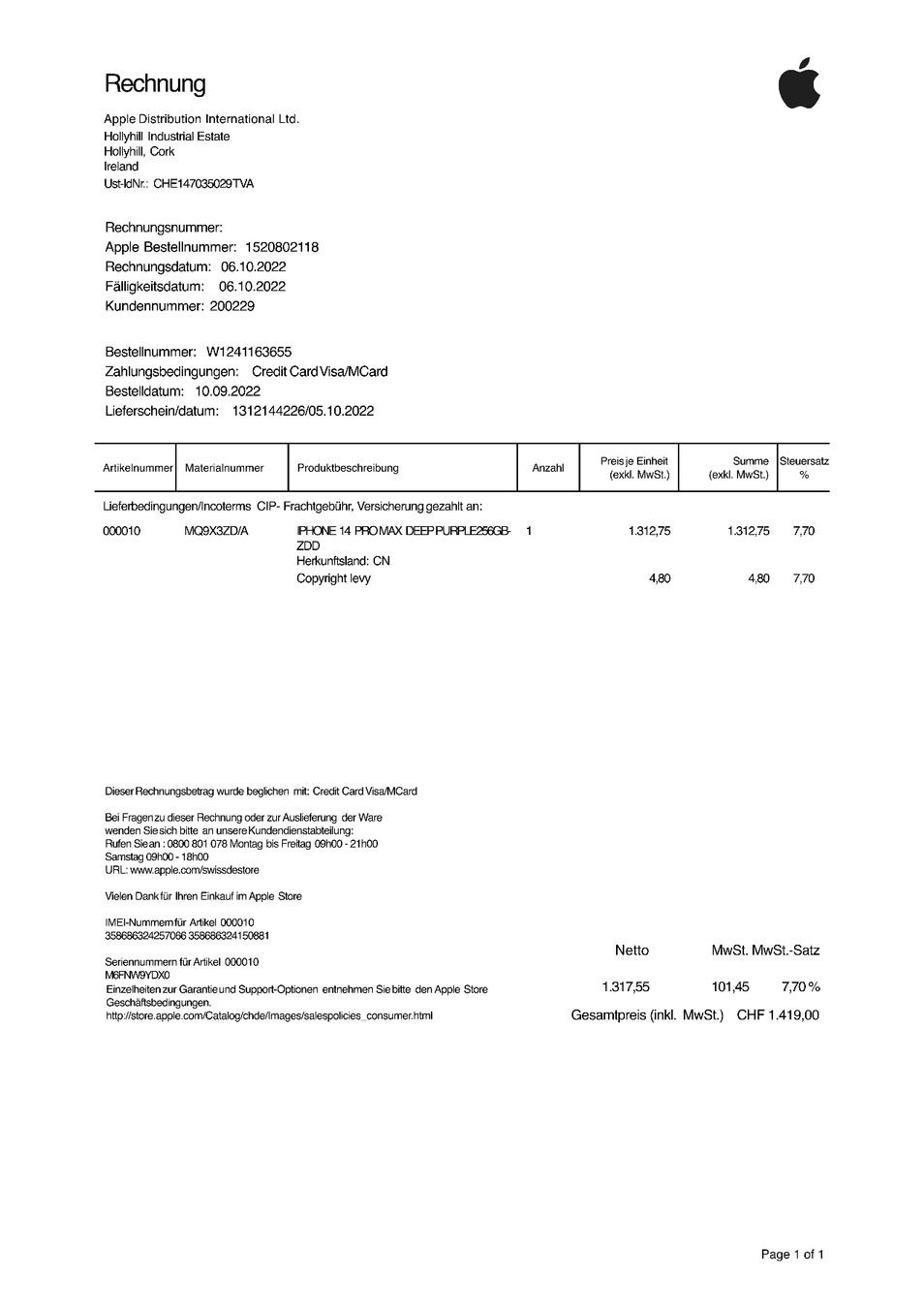Apple Handys / Smartphones: IPHONE 14 PRO MAX DEEP PURPLE 256GB- ZDD – Gebraucht aus Adliswil von tschurli 3