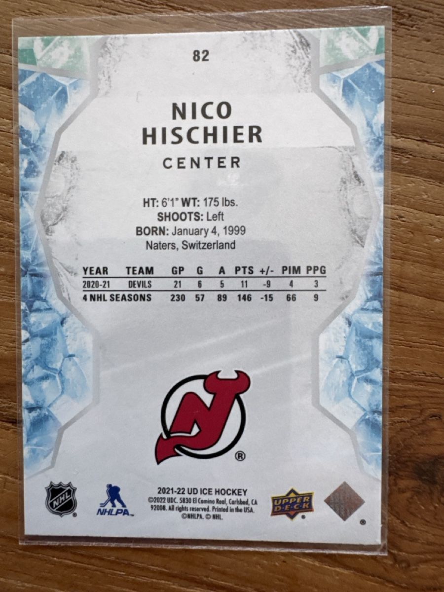 NHL Carte collezionabili: Nico Hischier Upper Deck Ice Premieres Auto /99 #13 – Usato da Grüningen venduto da Peterpan99 1