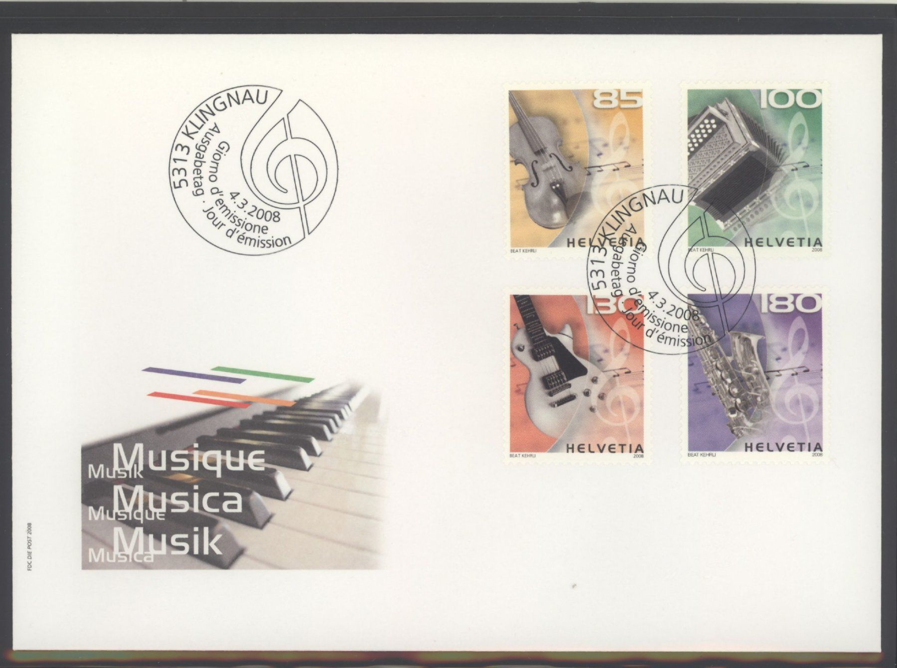 Alle Briefmarken: 2008, FDC, Sondermarken Musik – Gebraucht aus Willisau von Vollstempel