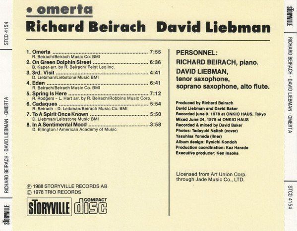 CD: Richard Beirach with David Liebman - Omerta – Usato da Unterbäch venduto da gond 1