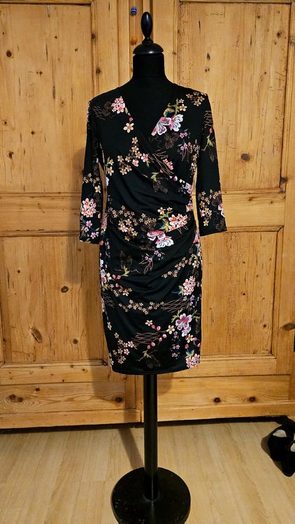 Robe Tenki Taille 8 – Jupe Bleu Marine, Corsage Fleuri Et Cravate, Coupe Fit & Flare, Neuve