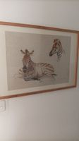 Originales Zebra-Aquarell im Holzrahmen, Kunst für Ihr Zuhau