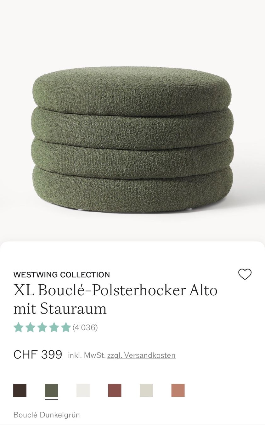 Westwing Sgabelli: Westwing XL boucle Polsterhocker mit Stauraum – Nuovo e nell'imballaggio originale da Wallisellen venduto da jea_pm9y