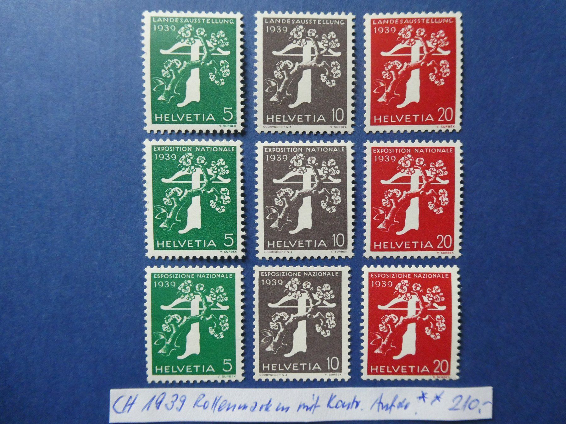 Tutti i francobolli: CH 1939 Rollenmarken mit Kontrollaufdruck postfrisch ** – Usato da Lausen venduto da Herbamare01