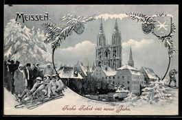 Grusskarten-AK Meissen, Blick auf den Do