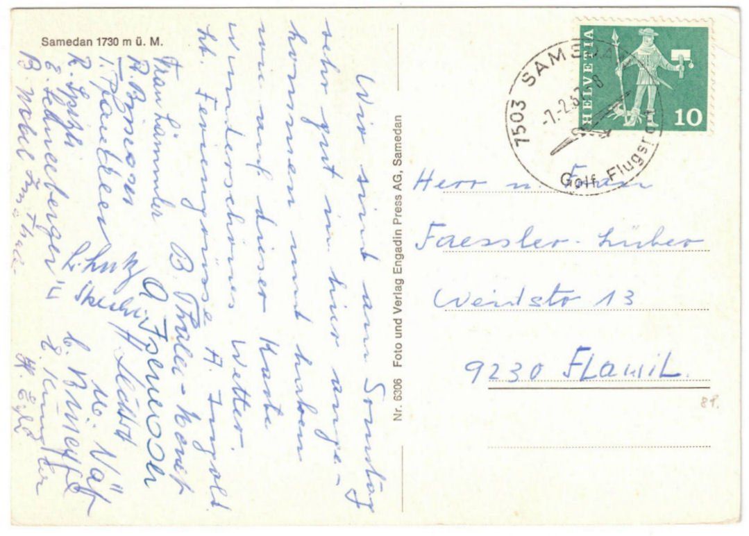 Cartoline postali: Samedan - Skilift mit Dorf – Usato da Binningen venduto da Mountainrider 1