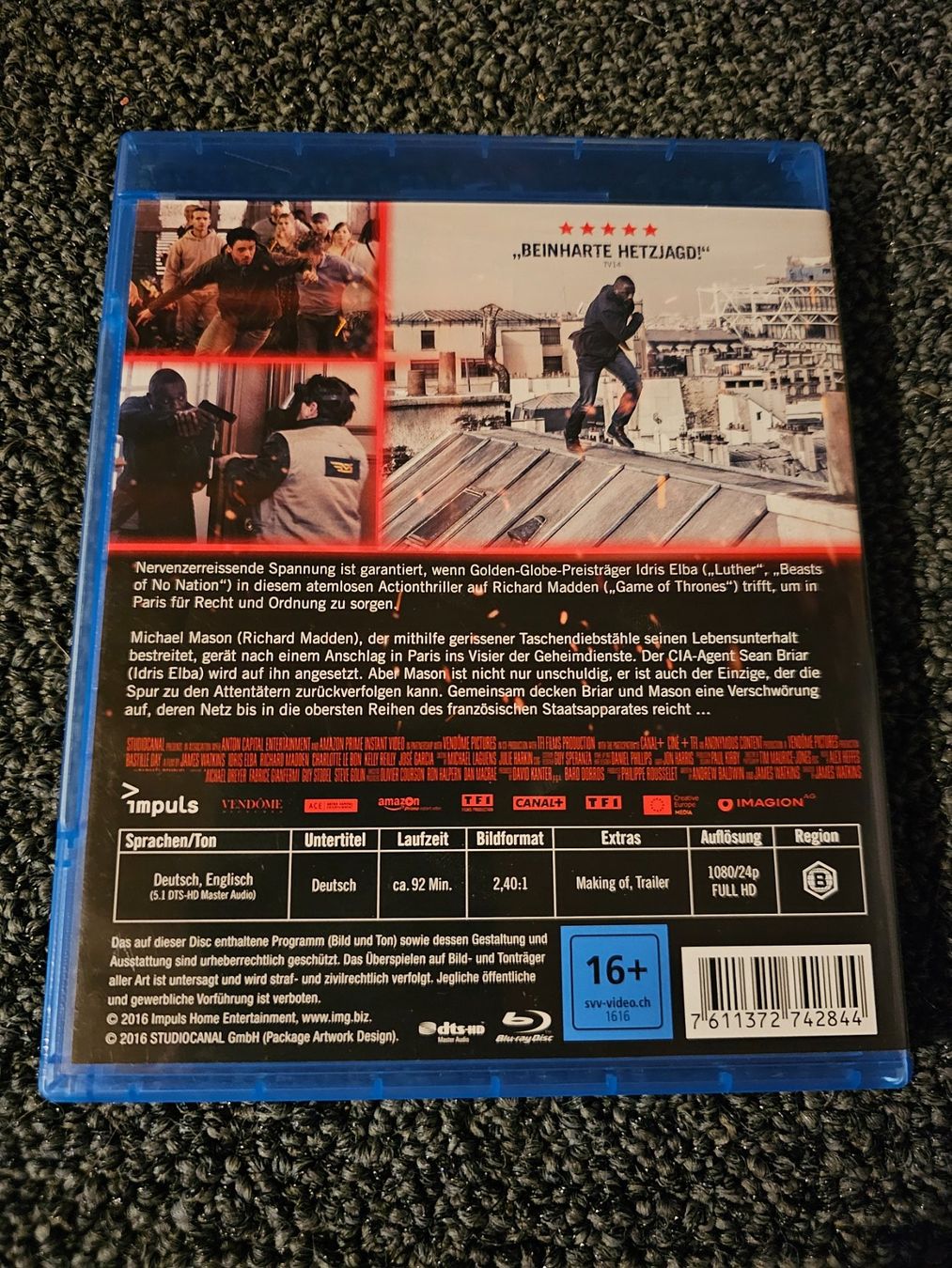 Tutti i DVDs: Bastille Day - Blu-ray - Actionthriller mit Idris Elba – Usato da Ruswil venduto da jan_bxl5 1