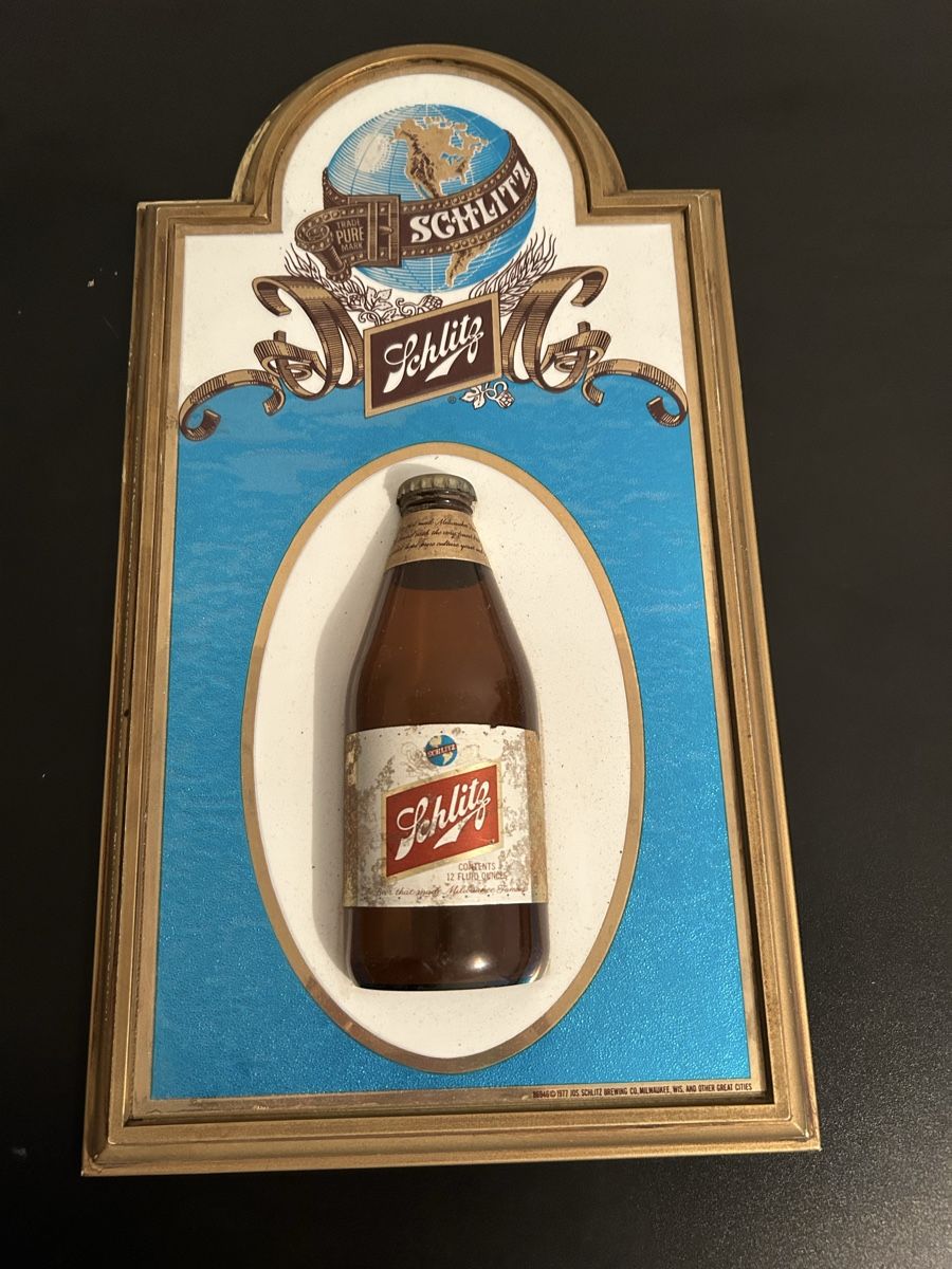 Insegne: Schlitz Werbeschild, Vintage Bierschild – Usato da Schliern b. Köniz venduto da Trebesch