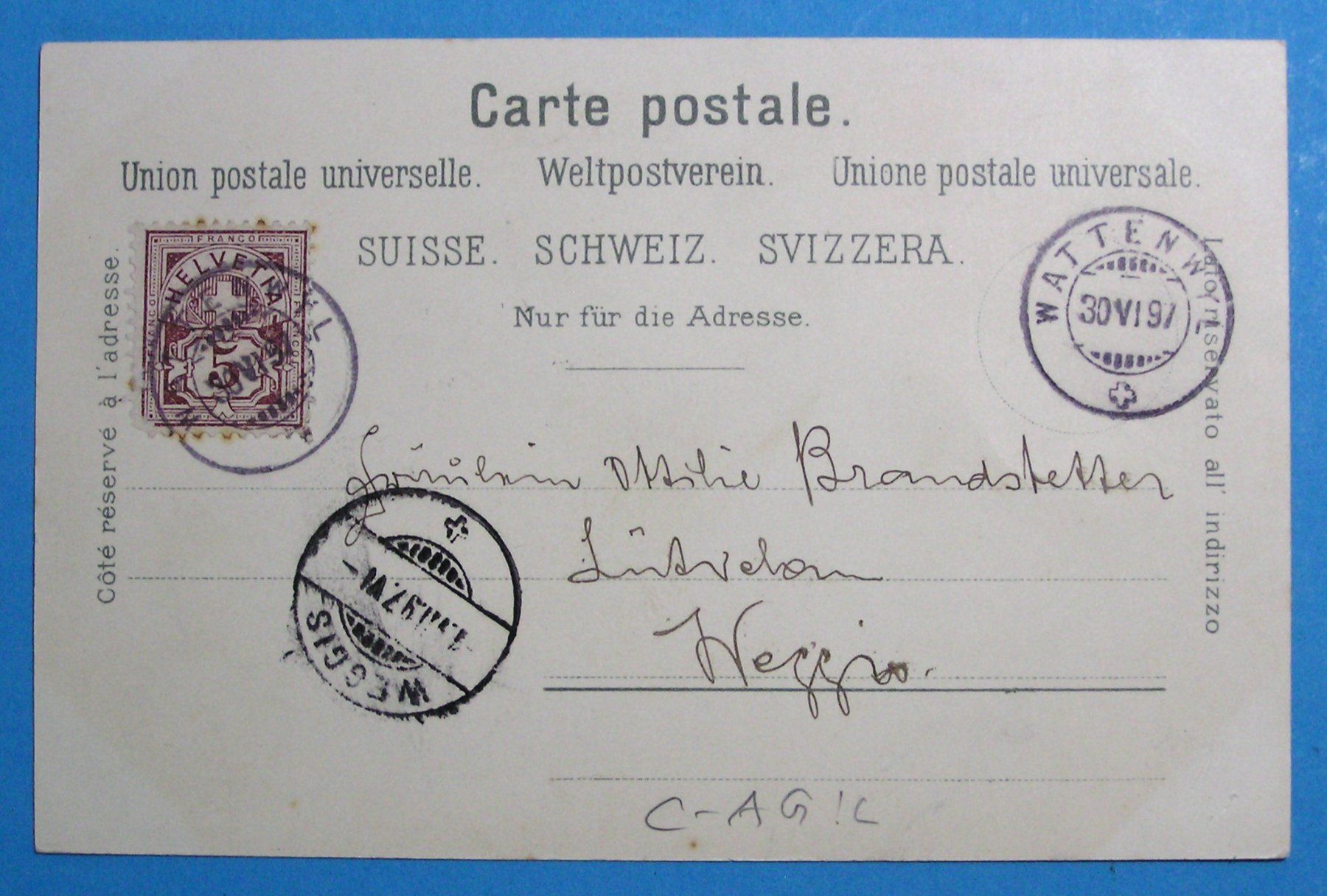 Cartoline postali: LITHO GRUSS AUS BADEN 1897 – Usato da Grenchen venduto da Antique-hunter 1