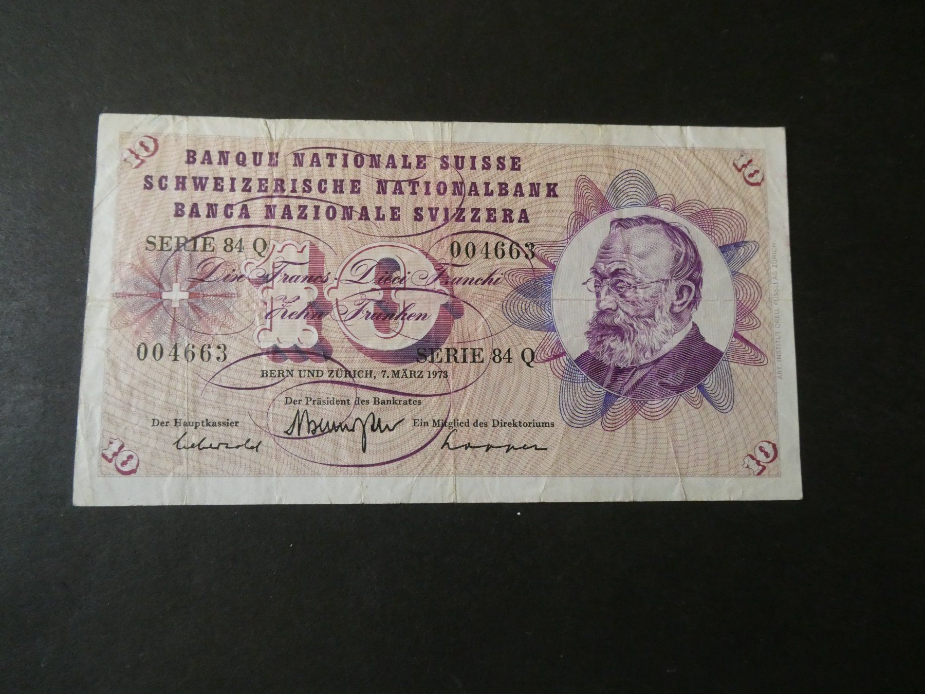 Banconote: Schweiz 1973, 10 Franken – Usato da Hinterforst venduto da Rohusri