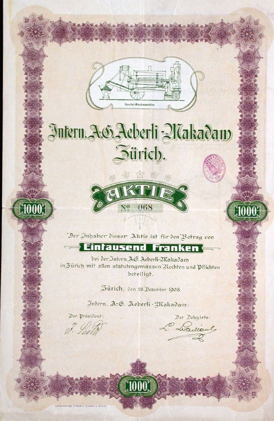 Dokumente: Intern. AG Aeberli-Makadam Zürich - 1908 – Gebraucht aus Solothurn von Sgasche