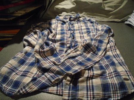 Bluse ca. Grösse S, blau/weiss/rot kariert, Knopfleiste