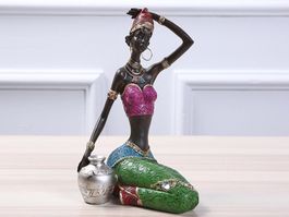 Skulptur Statue der afrikanischen Frau sitzend mit Vase