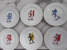6x Suisse Langenthal Dessertteller – Schweizer Kantonswappen